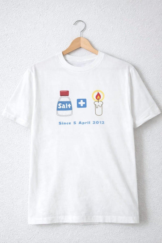 「成為鹽與光」系列 ‧ 可客製化日本厚磅純棉短袖 T 恤(Since 日期版) |白色/深藍色