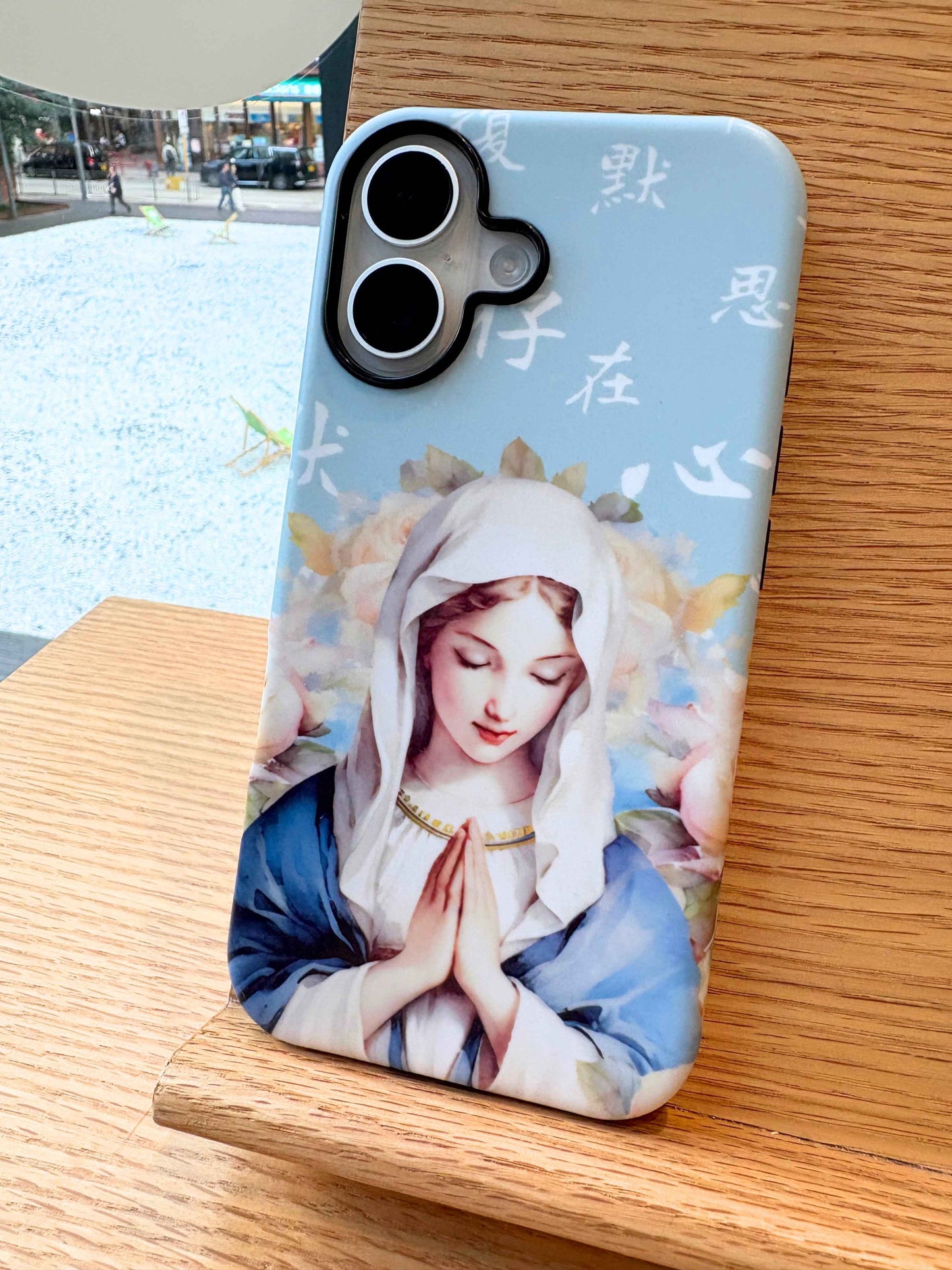 Treasured in Her Heart – Virgin Mary Edition · Pastel Blue Phone Case