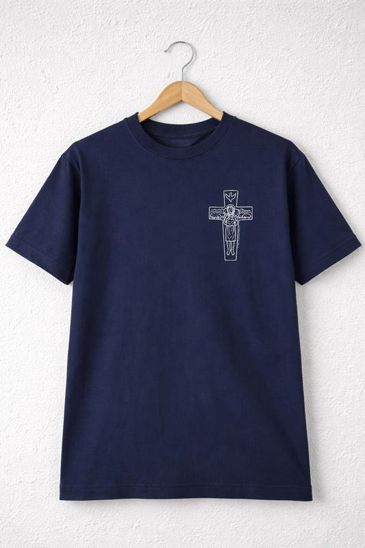 「方濟各的善牧十字架」系列 ‧ 日本厚磅純棉短袖T恤 | 深藍色